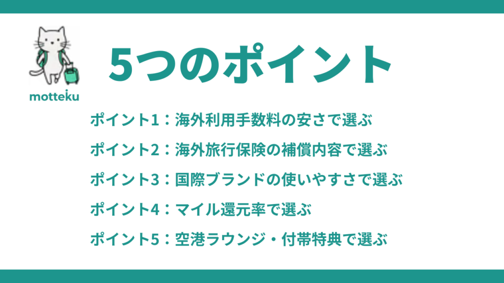 海外旅行でクレジットカードを選ぶ5つのポイント