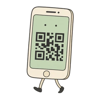 QRコード付きの予約や申告を表示するスマートフォンのイラスト