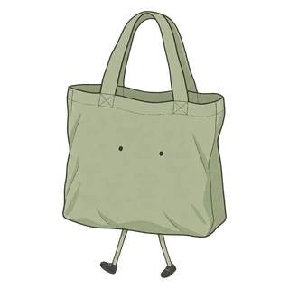 歩く折りたたみバッグをイメージしたイラスト