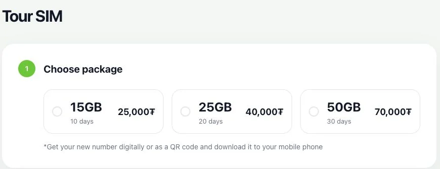 Unitel公式サイトのTour SIMの料金・商品条件の画面