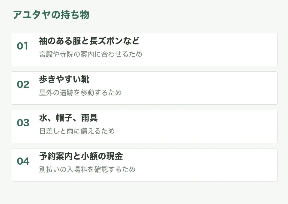 アユタヤの持ち物と用途をまとめた整理図